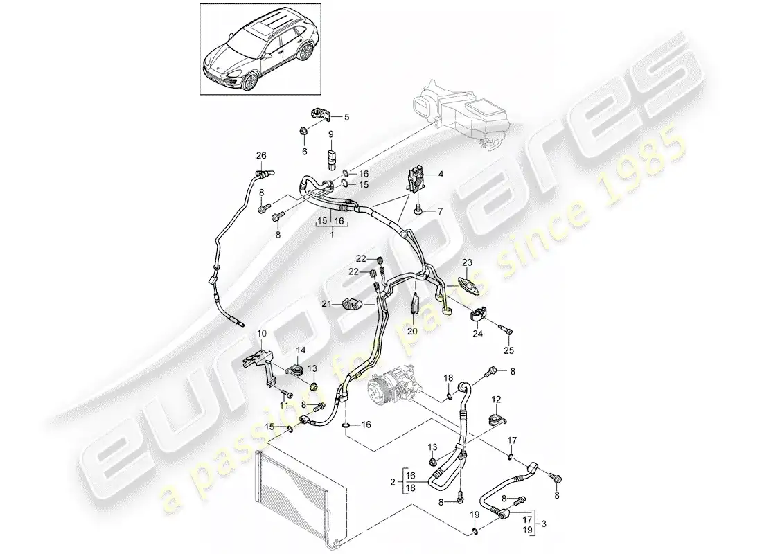 porsche 2011 (cayenne e2 92a) circuito refrigerante diagrama de piezas