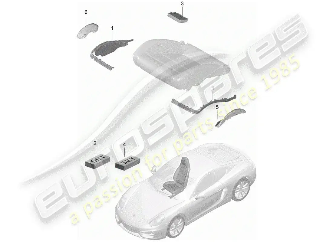 porsche 2016 (981 cayman) acolchado para asiento diagrama de piezas