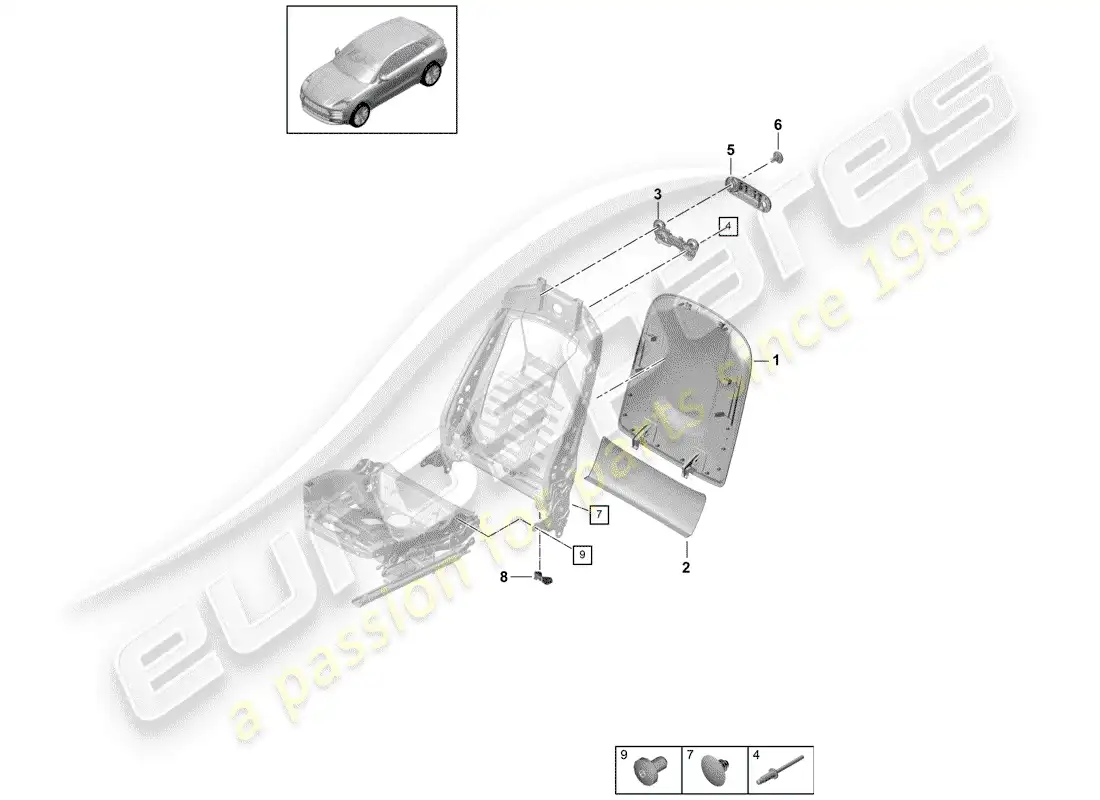 porsche 2020 (macan) carcasa del respaldo diagrama de piezas