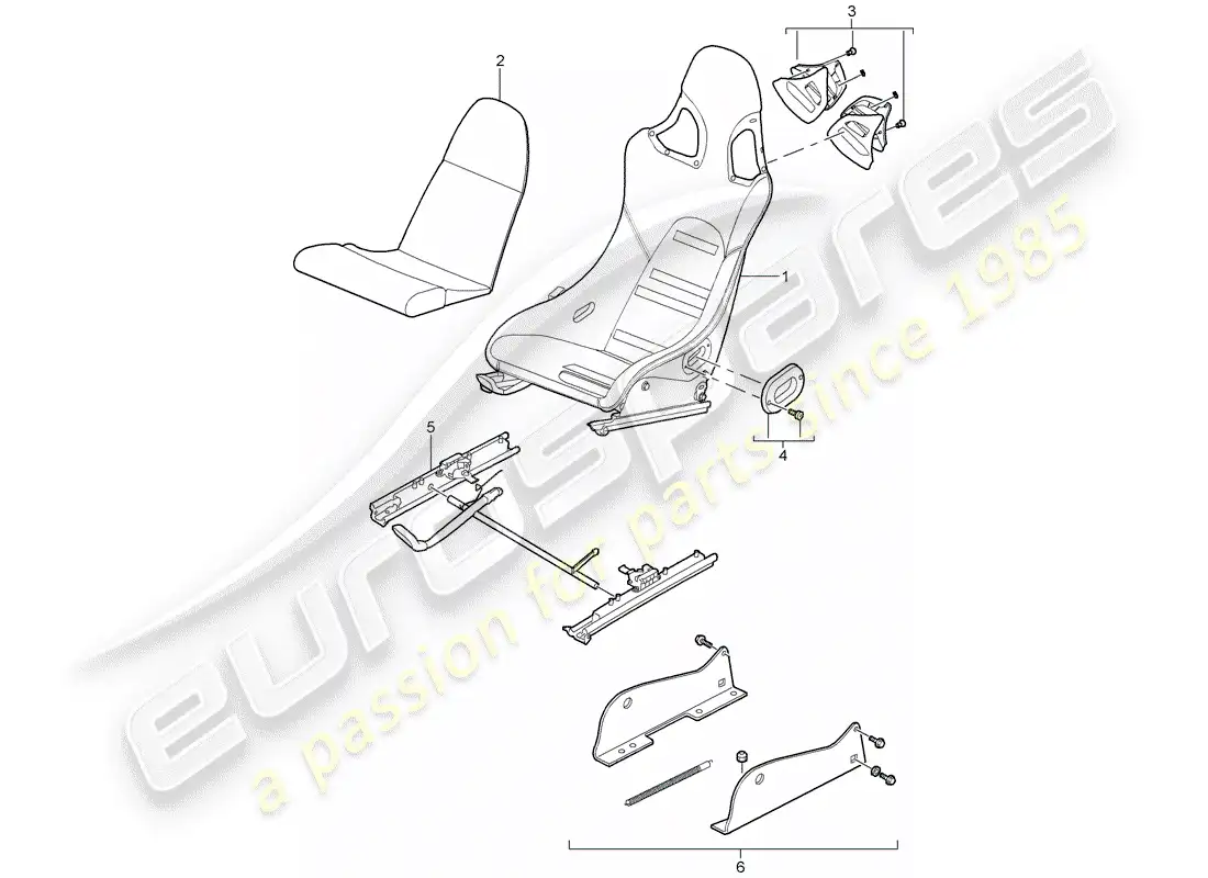 porsche 2007 (997-1 gt3) asiento diagrama de piezas