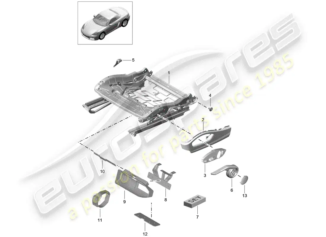 porsche 2018 (718 boxster) estructura del asiento diagrama de piezas
