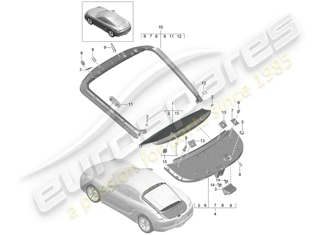 porsche 2014 (981 cayman) recubrimiento diagrama de piezas