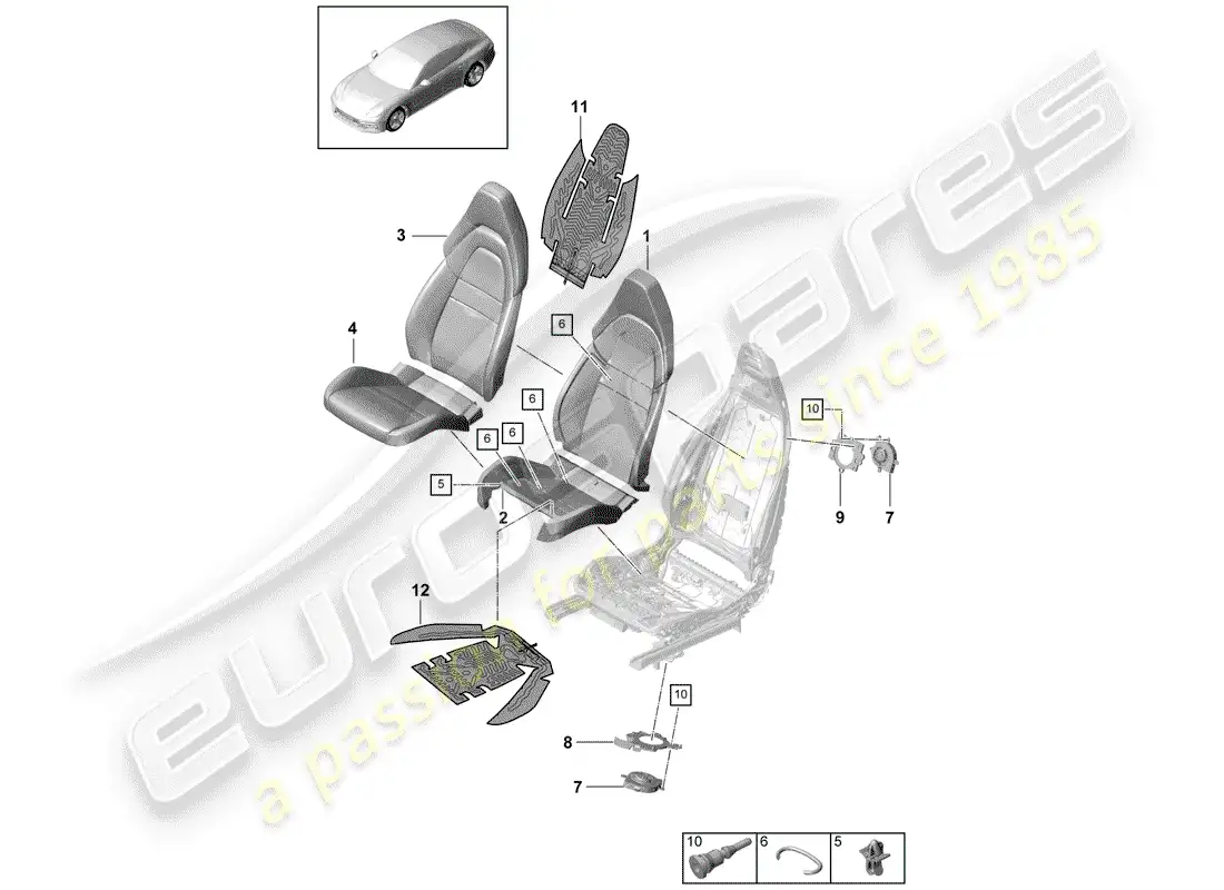 porsche 2019 (panamera 971-1) parte de espuma diagrama de piezas