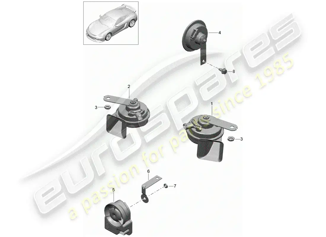 porsche 2016 (981 cayman gt4) cuerno de fanfarria diagrama de piezas