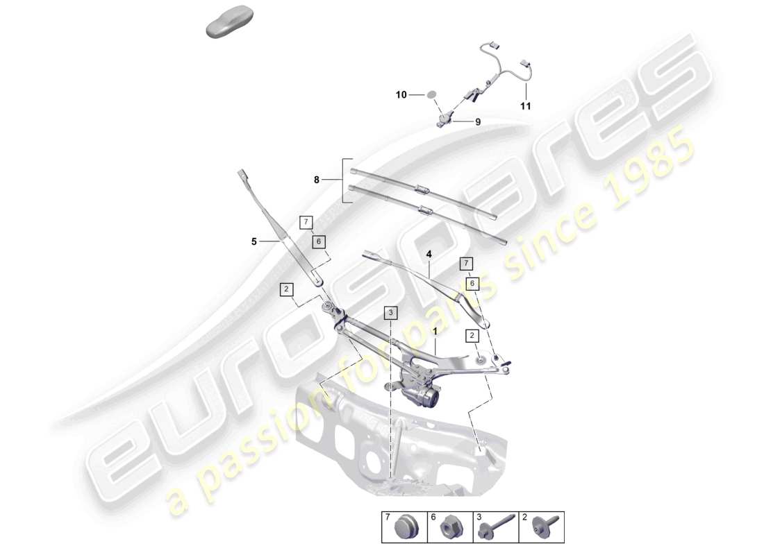 porsche 2024 (992-2) sistema de limpiaparabrisas, completo delantero sensor de lluvia diagrama de piezas