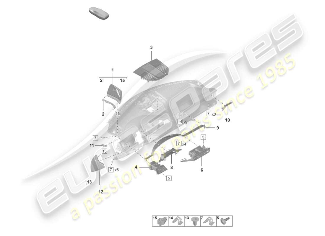 porsche 2021 (992-1 gt3/rs/st) accesorios diagrama de piezas del panel de instrumentos