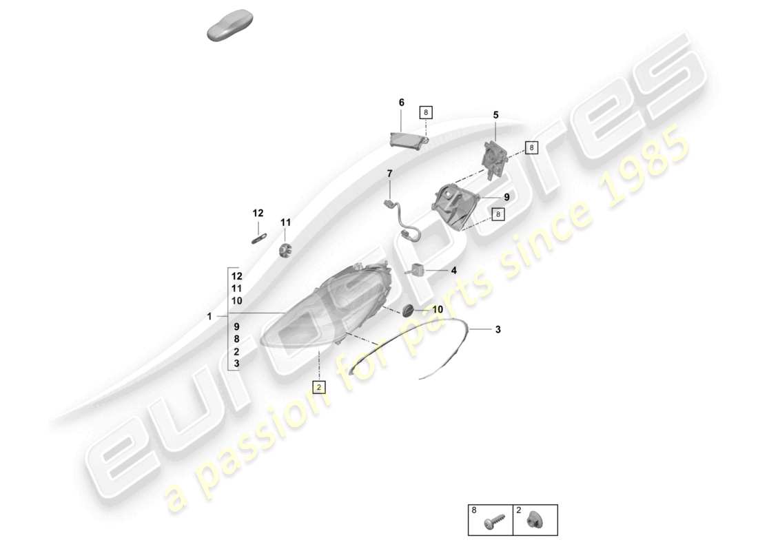 porsche 2021 (718 cayman gt4) diagrama de piezas de faros