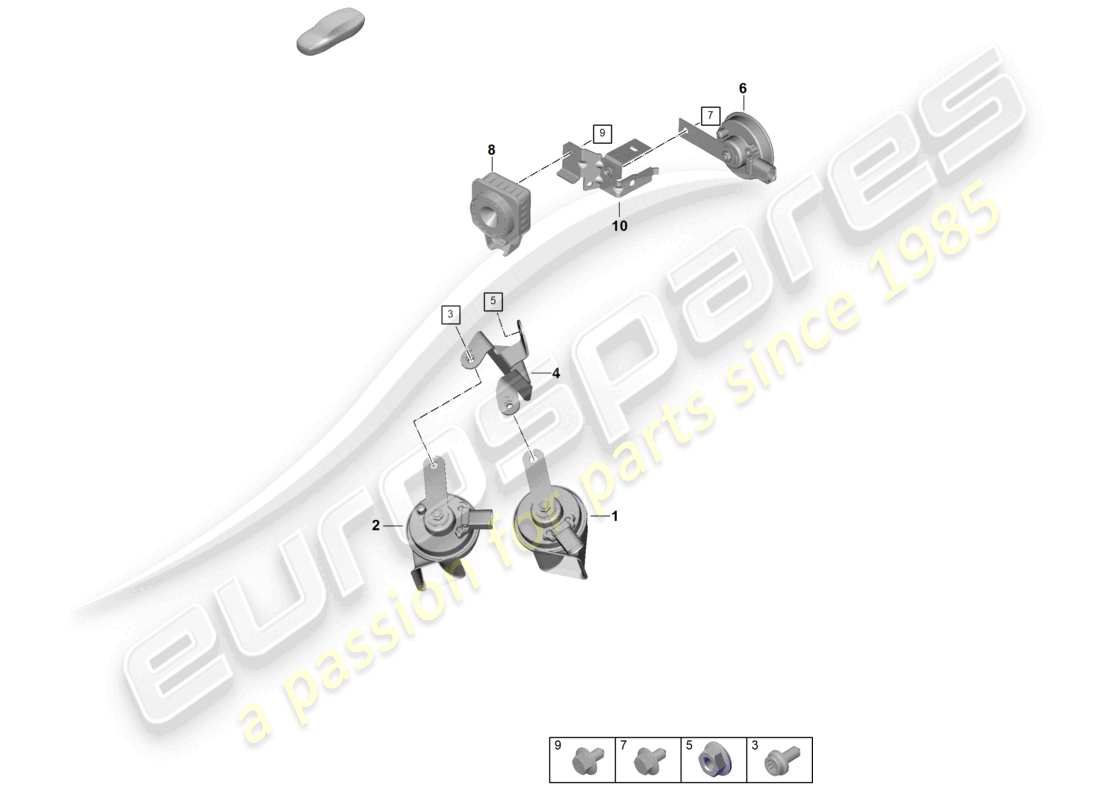 porsche 2024 (992-2) diagrama de piezas del sistema de alarma con bocina de señal de fanfarria