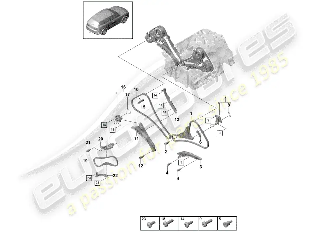porsche 2020 (cayenne e3 9ya/9yb) cadena de distribución diagrama de piezas
