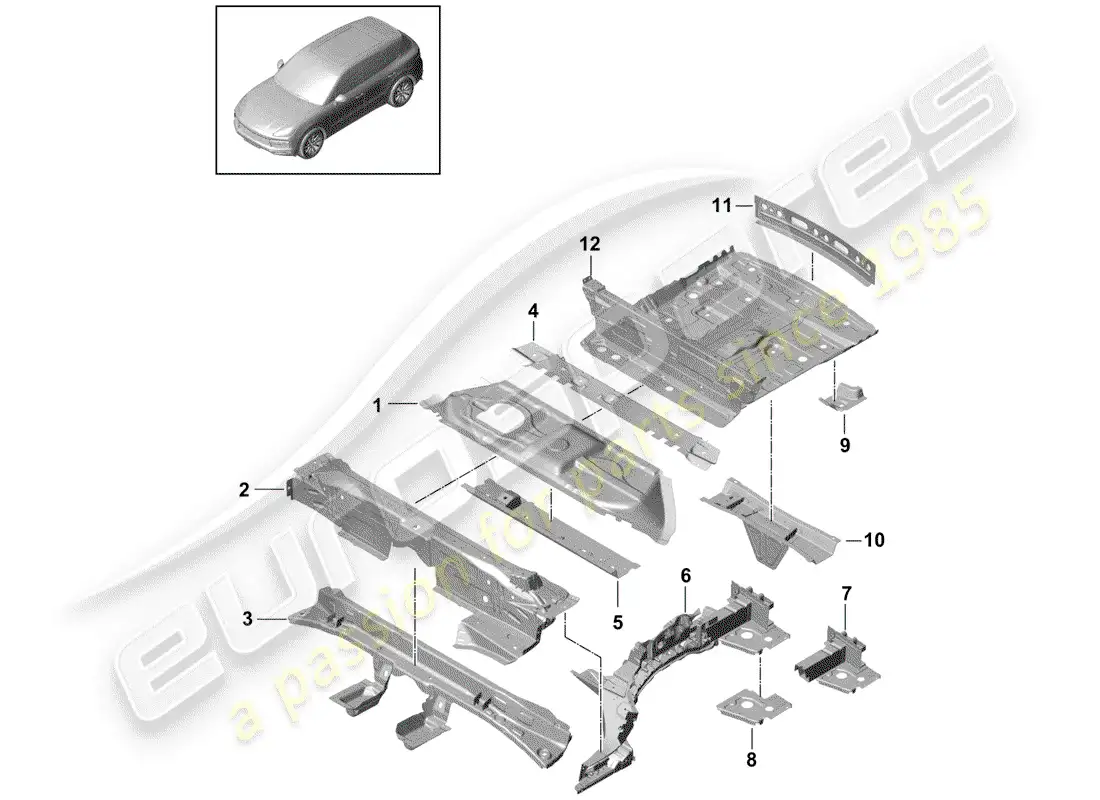 porsche 2020 (cayenne e3 9ya/9yb) placas de piso diagrama de piezas