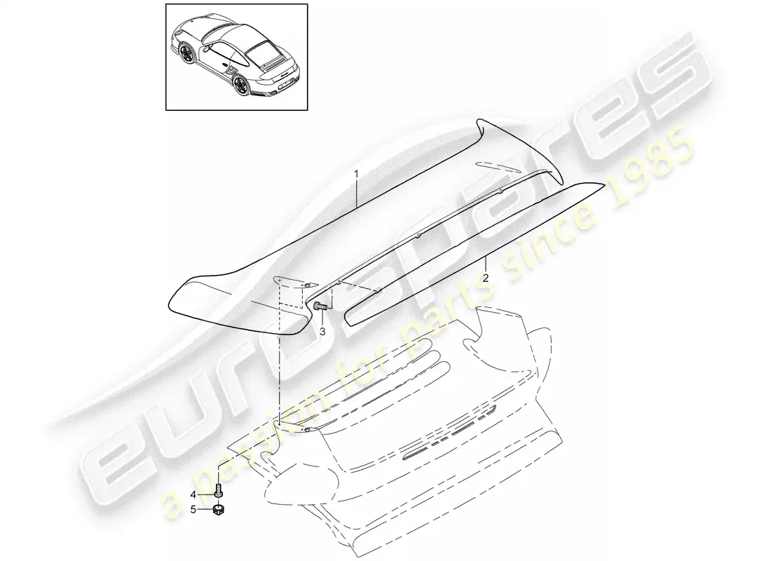 porsche 2011 (997-2 turbo / gt2 rs) diagrama de piezas del spoiler trasero