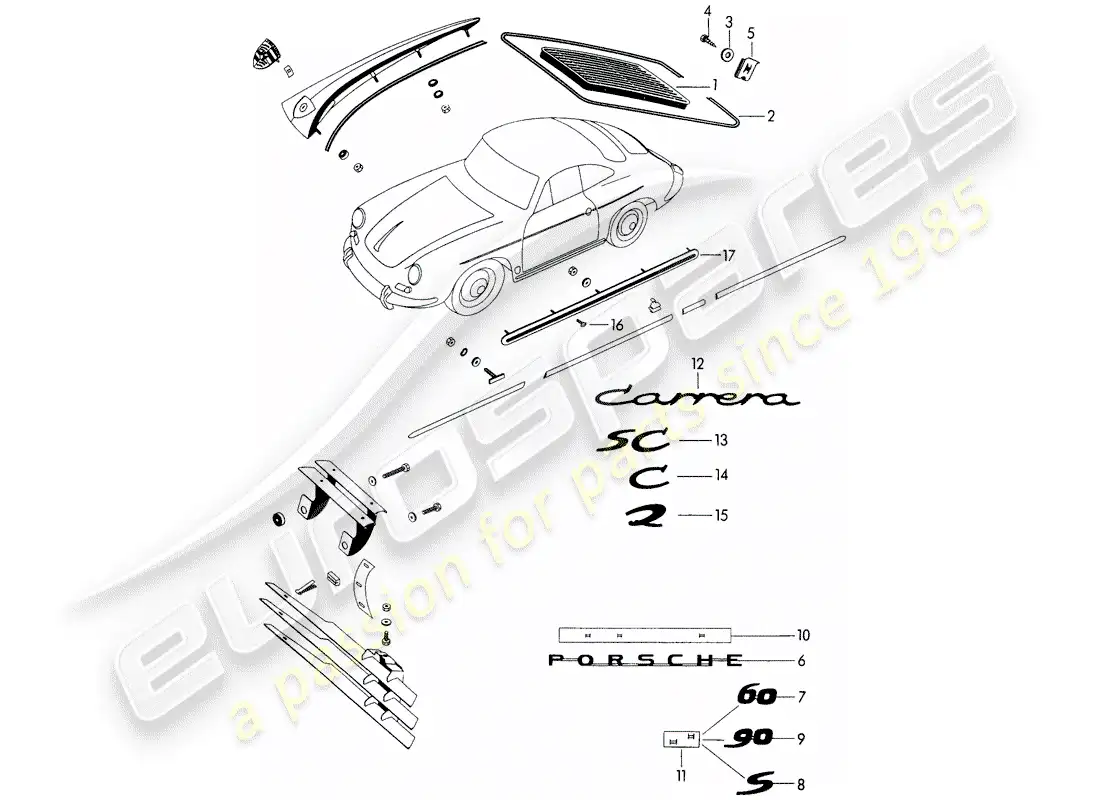 porsche 1962 (356b/356c) accesorios decorativos - - piezas no enumeradas - ver grupo - 8/10/00 diagrama de piezas