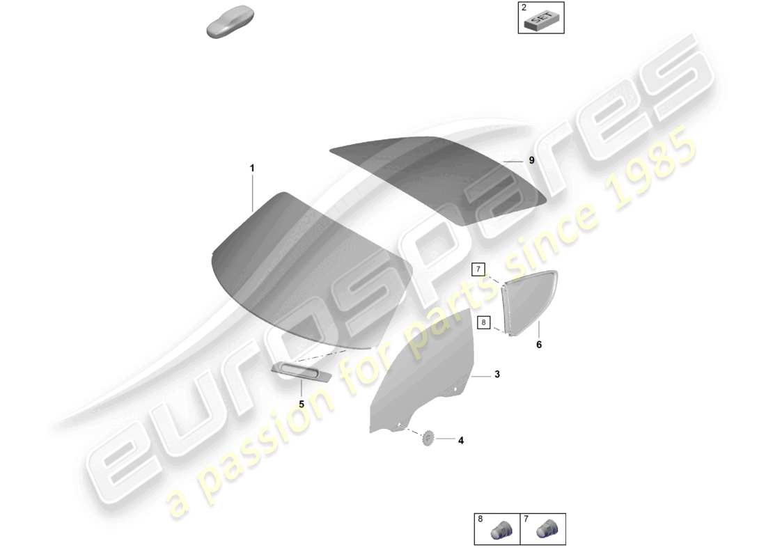 porsche 2021 (718 cayman gt4) diagrama de piezas del parabrisas