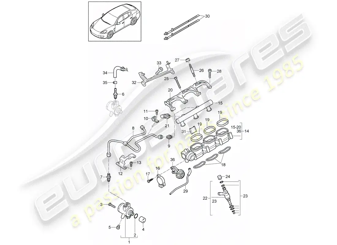 porsche 2016 (panamera 970) tubo de recogida de combustible diagrama de piezas