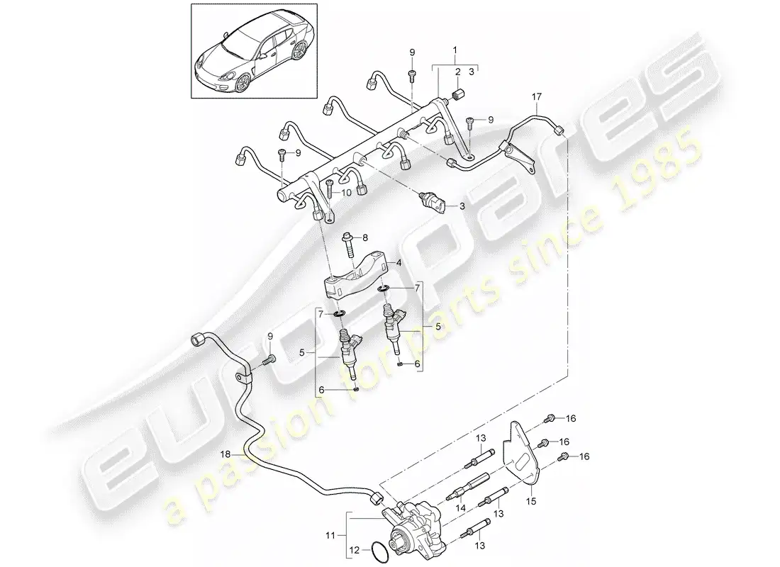 porsche 2016 (panamera 970) tubo de recogida de combustible diagrama de piezas