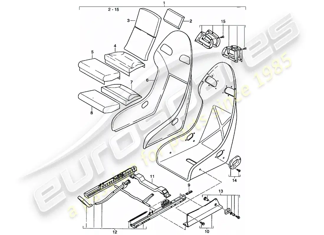 porsche 2004 (996 turbo / gt2) asiento - diagrama de piezas de cuero