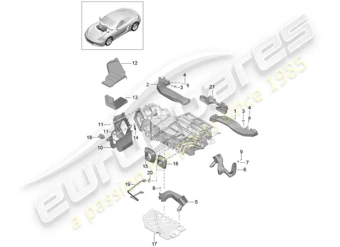 porsche 2018 (718 cayman) ducto de aire diagrama de piezas