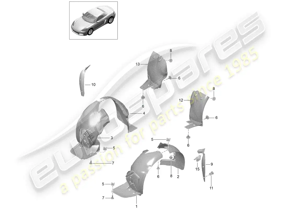 porsche 2018 (718 boxster) adornos diagrama de piezas