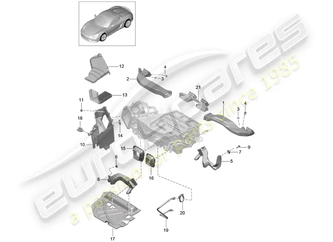 porsche 2016 (981 boxster spyder) ducto de aire diagrama de piezas