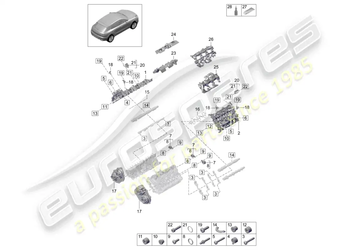porsche 2020 (macan) tapa de válvula amortiguador de sonido accesorios diagrama de piezas