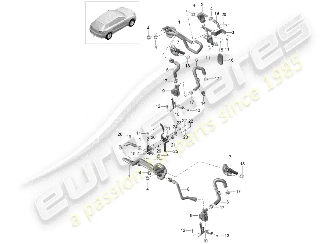 porsche 2018 (macan) diagrama de piezas del calentador
