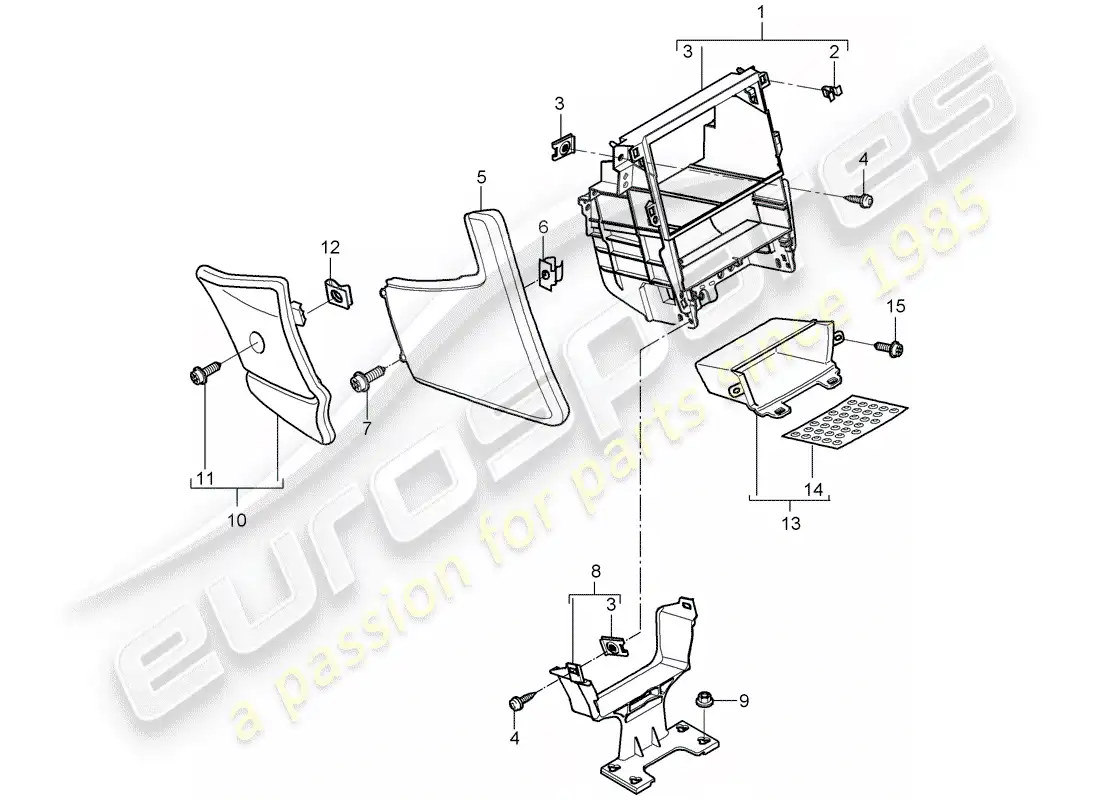 porsche 2011 (997-2) center console diagrama de piezas