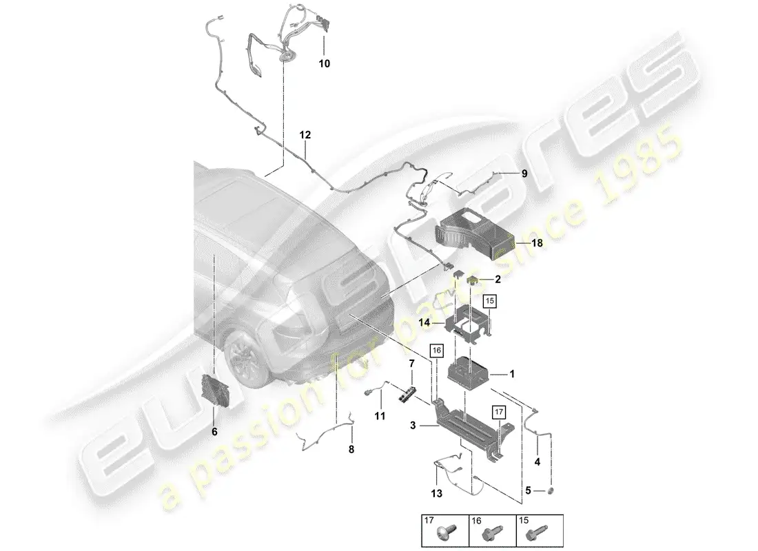 porsche 2019 (cayenne e3 9ya/9yb) batería diagrama de piezas