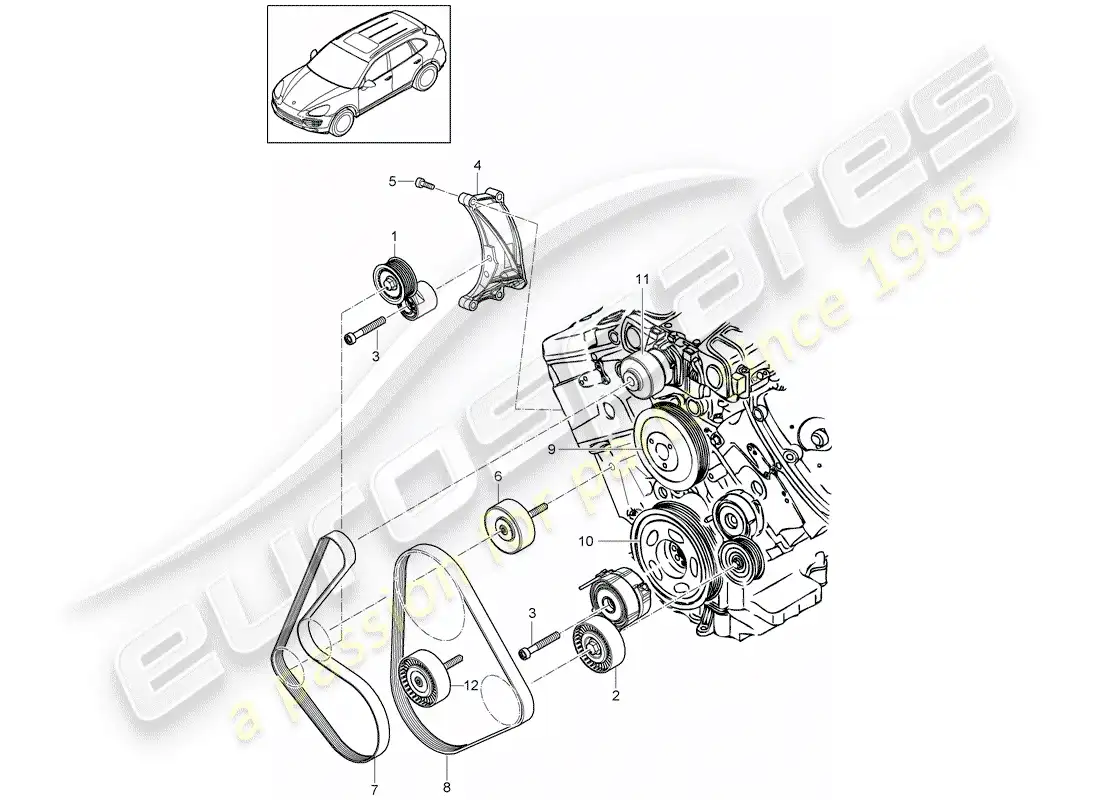 porsche 2018 (cayenne e2 92a) amortiguador tensor de correa diagrama de piezas