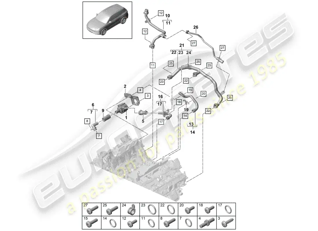 porsche 2018 (cayenne e3 9ya/9yb) water cooling diagrama de piezas