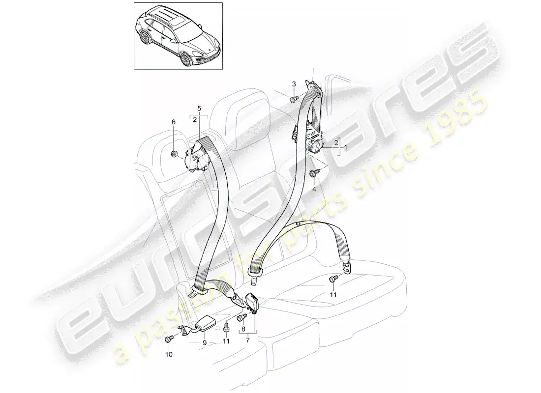 porsche 2016 (cayenne e2 92a) cinturón de seguridad diagrama de piezas