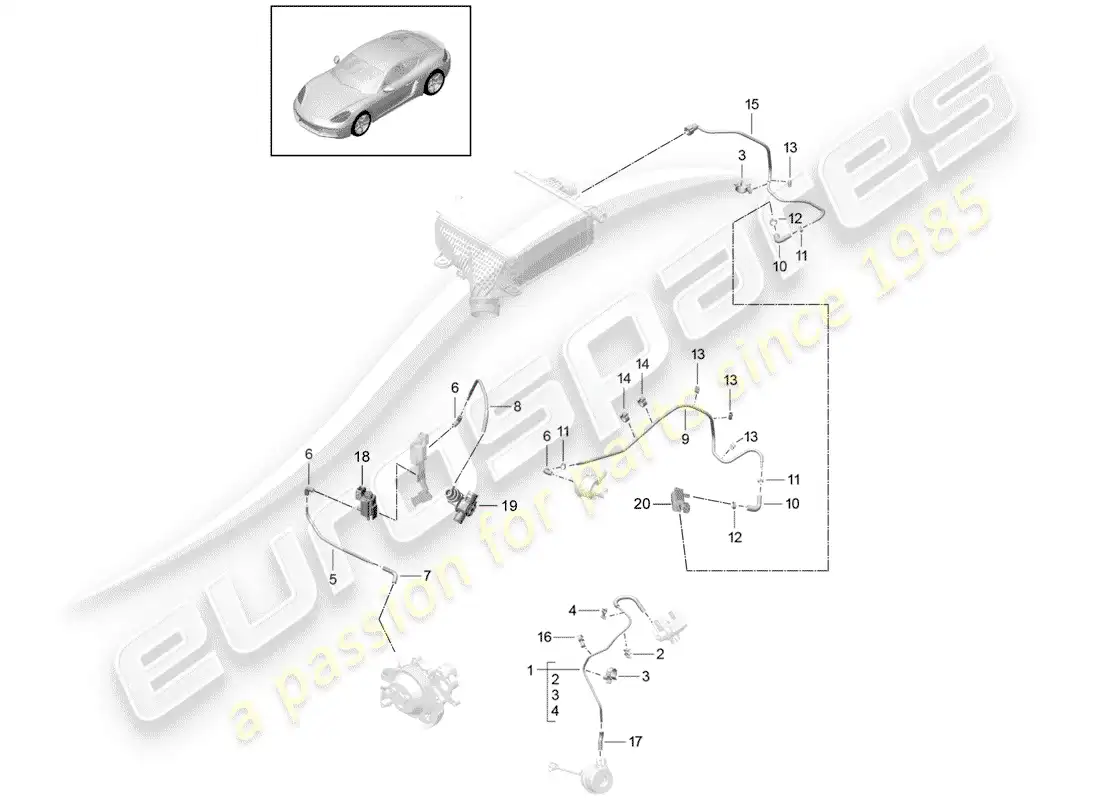 porsche 2020 (718 cayman) línea de control diagrama de piezas