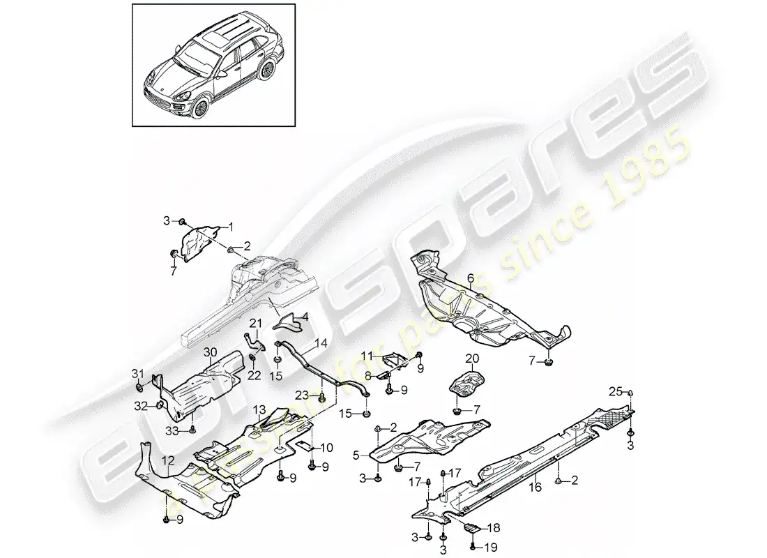 porsche 2016 (cayenne e2 92a) recubrimiento diagrama de piezas