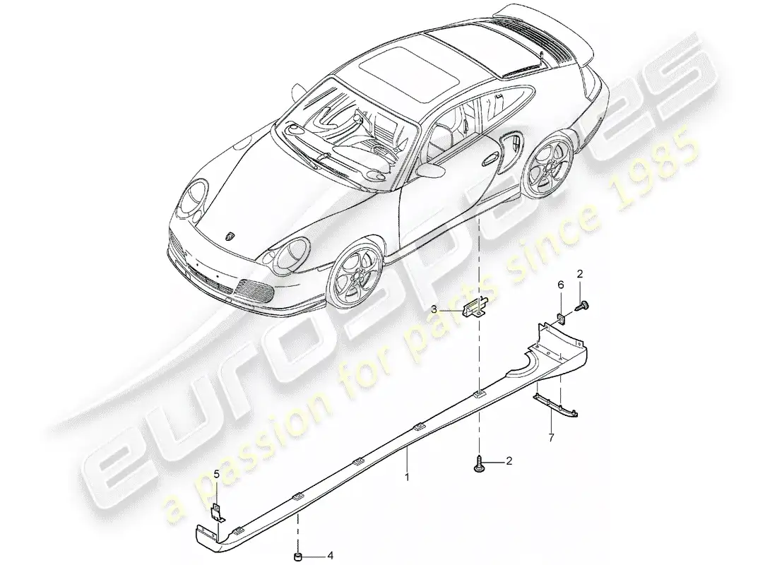 porsche 2003 (996 turbo / gt2) cubierta de embellecedor - albergue - piezas individuales diagrama de piezas