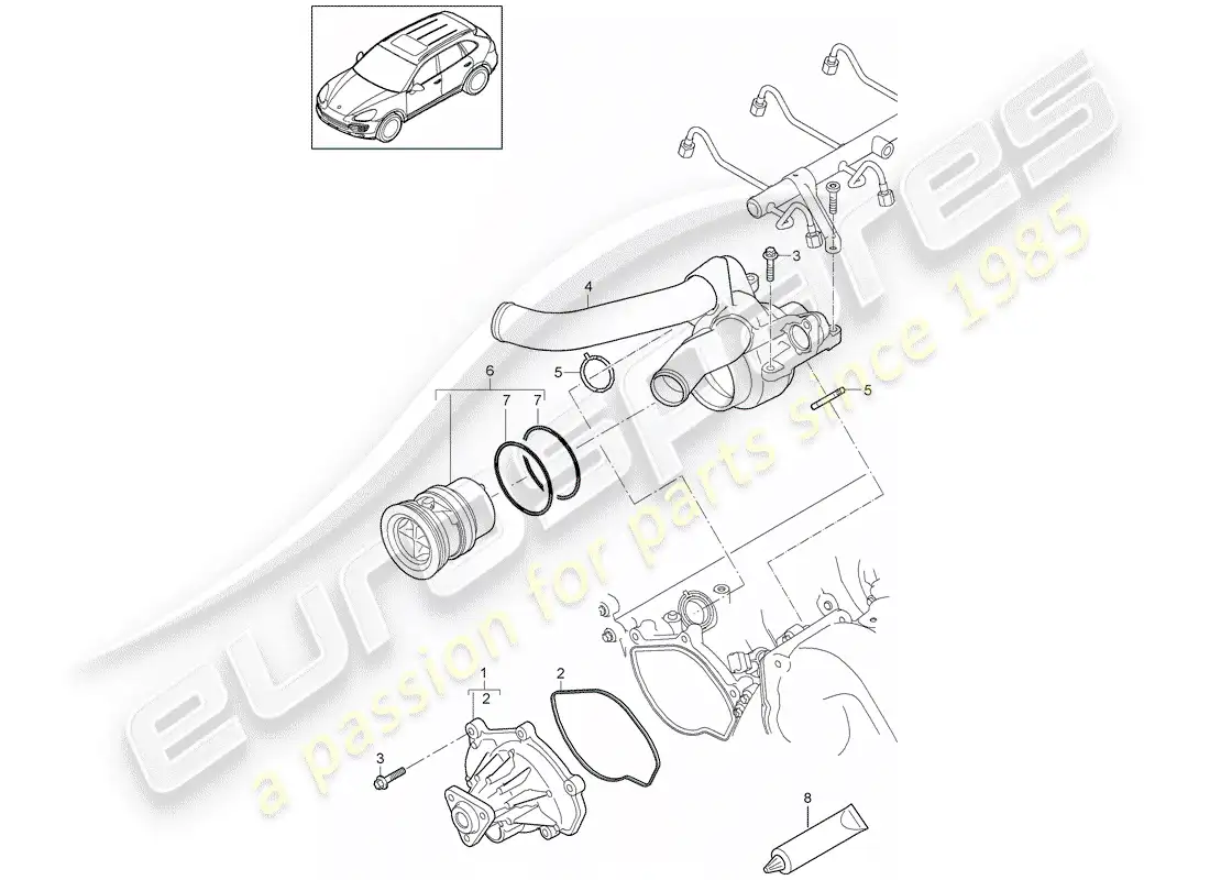 porsche 2013 (cayenne e2 92a) diagrama de piezas de la bomba de agua