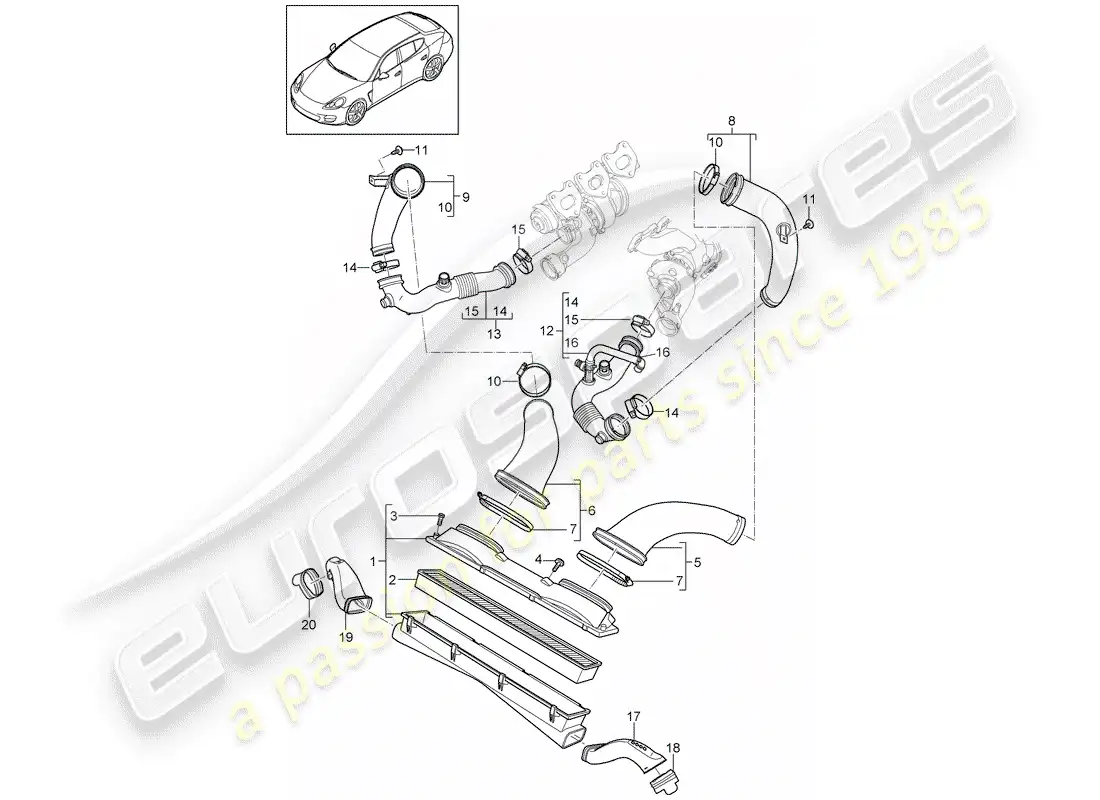 porsche 2011 (panamera 970) sistema de limpieza de aire diagrama de piezas