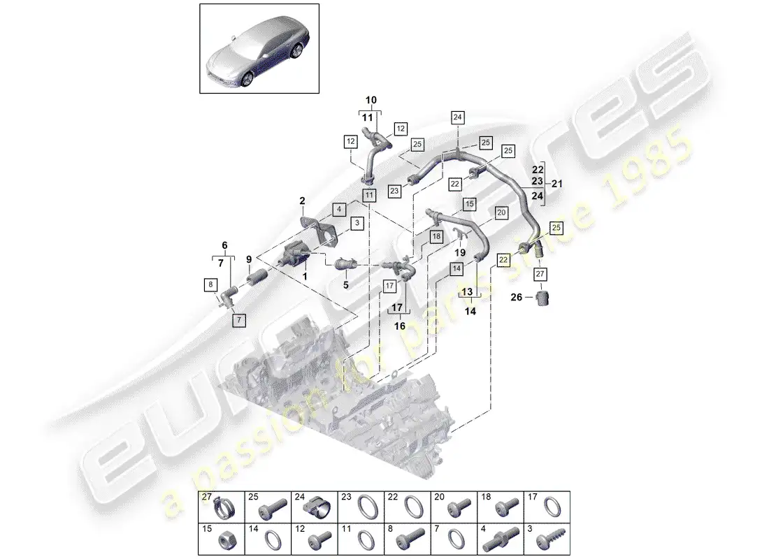 porsche 2017 (panamera 971-1) diagrama de piezas de refrigeración por agua