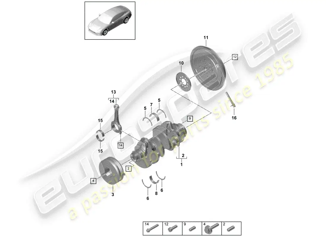 porsche 2017 (panamera 971-1) diagrama de piezas del cigüeñal