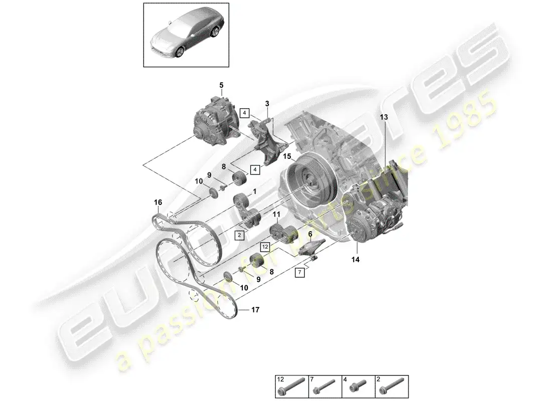 porsche 2017 (panamera 971-1) cinturón acanalado en v diagrama de piezas