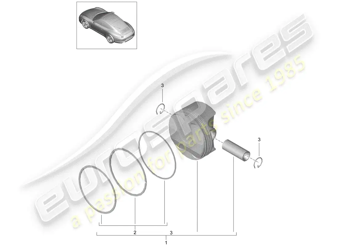 porsche 2014 (991-1) pistón diagrama de piezas