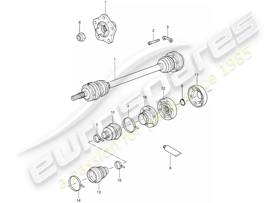 porsche 2006 (987 boxster) eje de accionamiento diagrama de piezas