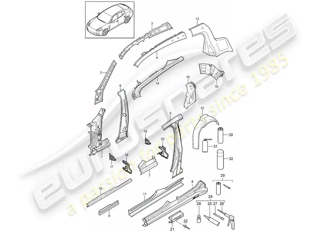 porsche 2013 (panamera 970) panel lateral diagrama de piezas