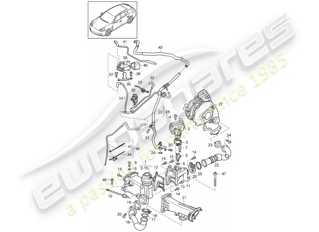 porsche 2016 (panamera 970) recirculación de escape diagrama de piezas