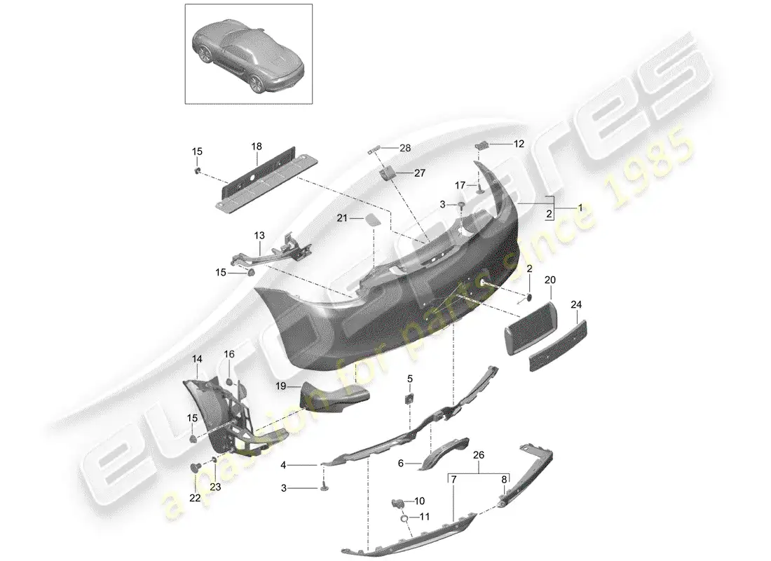 porsche 2016 (981 boxster) parachoque diagrama de piezas