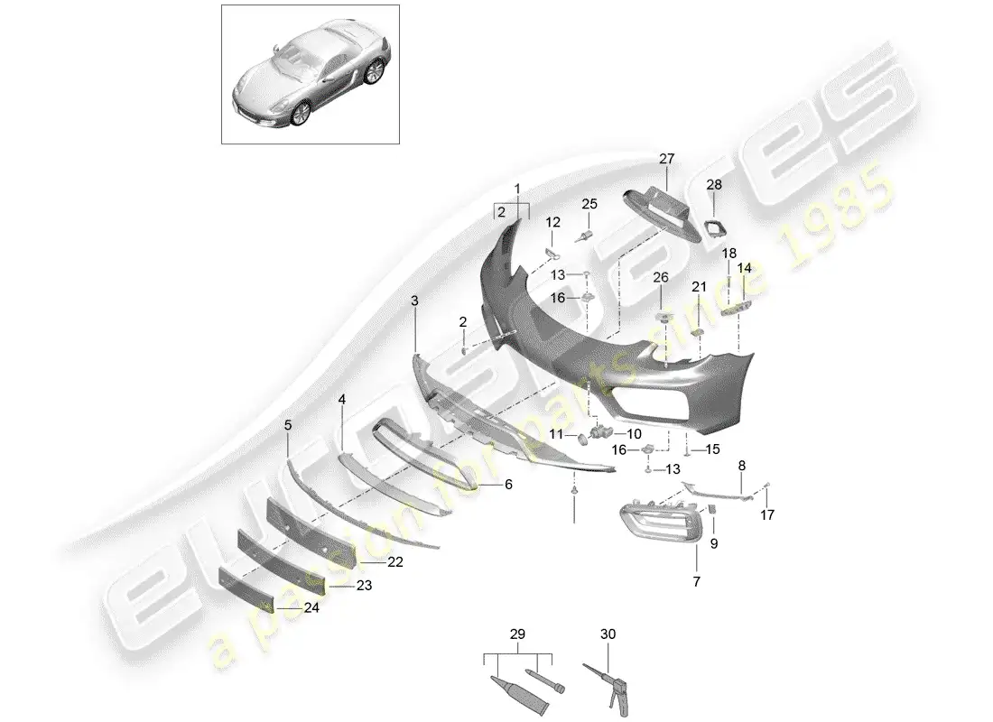 porsche 2016 (981 boxster) parachoque diagrama de piezas