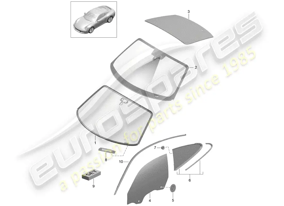 porsche 2019 (991-2) vidrio del parabrisas diagrama de piezas