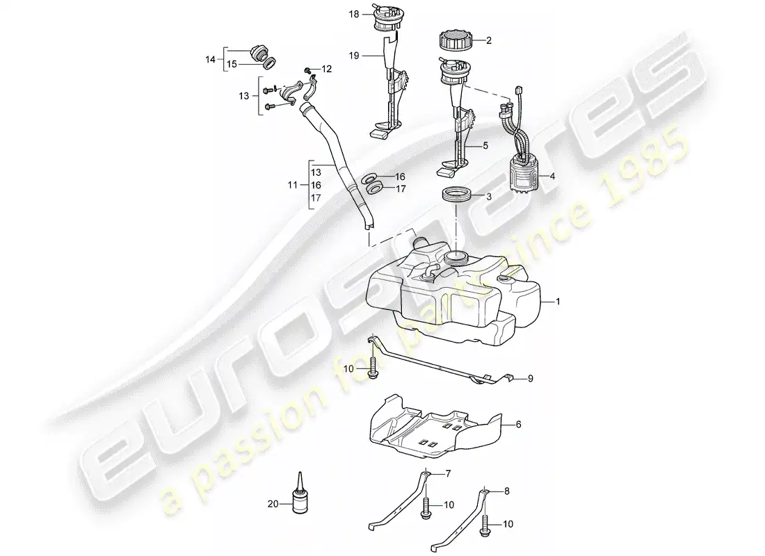 porsche 2007 (987 cayman) depósito de combustible diagrama de piezas