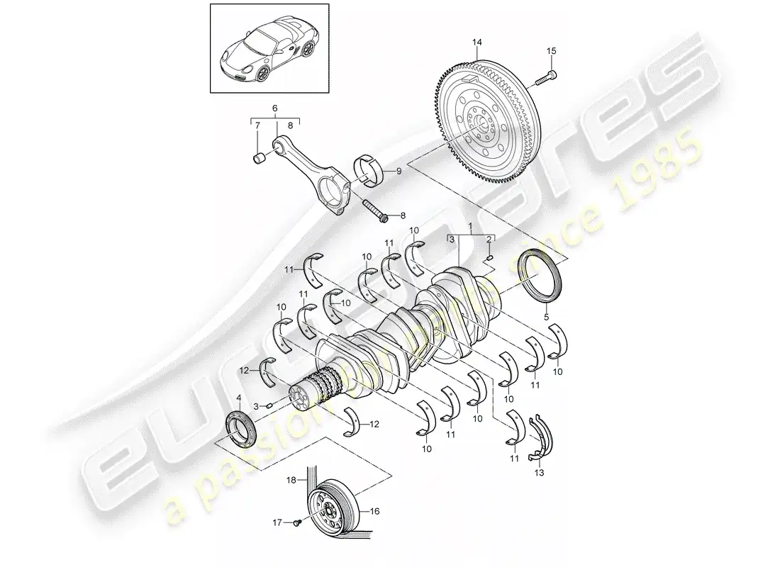 porsche 2012 (987 boxster) cigüeñal diagrama de piezas