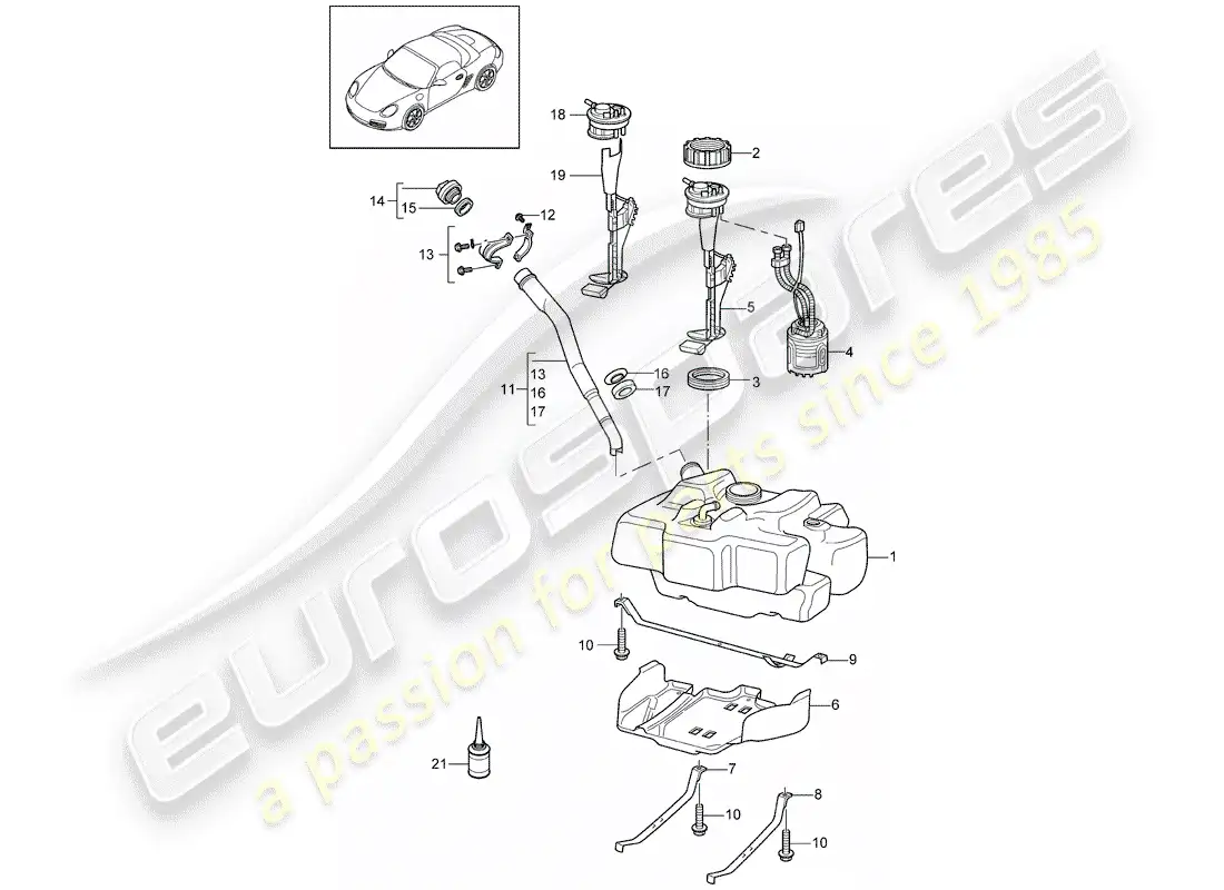 porsche 2012 (987 boxster) depósito de combustible diagrama de piezas
