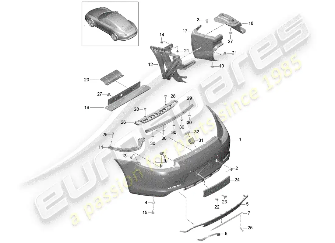 porsche 2012 (991-1) parachoque diagrama de piezas