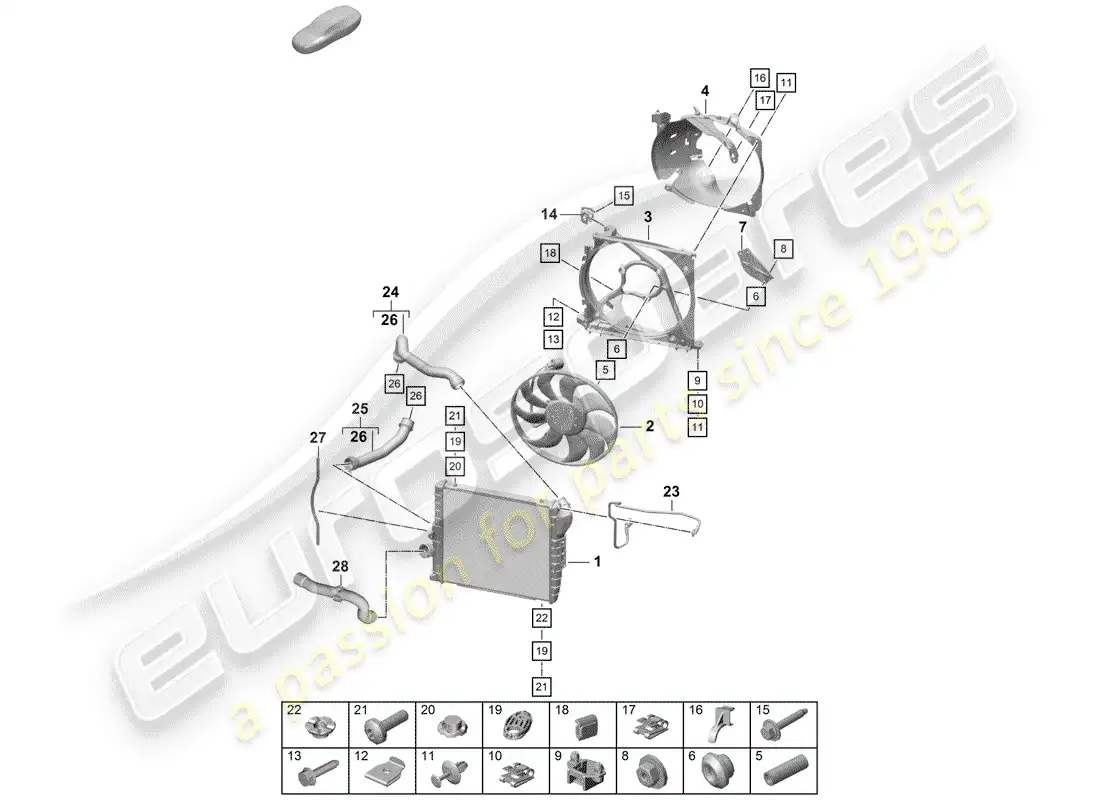porsche 2019 (718 boxster spyder) radiador diagrama de piezas